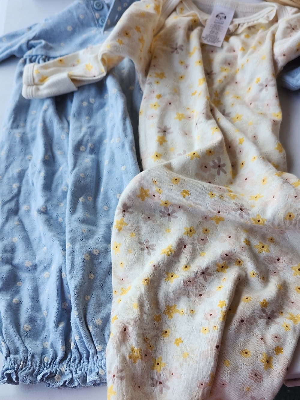 Baby Floral Nitegown Yellow Cream & Light Blue Sz 0 To 6 Mo